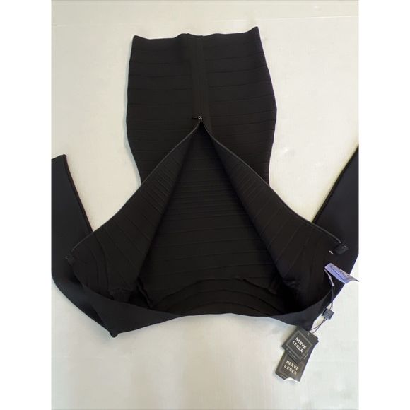 HERVE LEGER Black BANDAGE Zip-Up STRETCH RIB KNIT Bodycon MINI DRESS Sz L - Picture 12 of 12